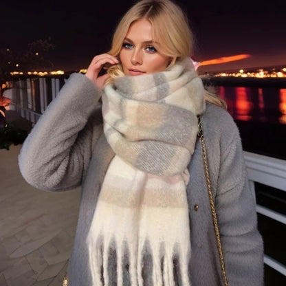 Plaid Scarf Winter New - Faux Cashmere Maillard Style, Korean Warm Vintage Fashion Thick Wrap for Women