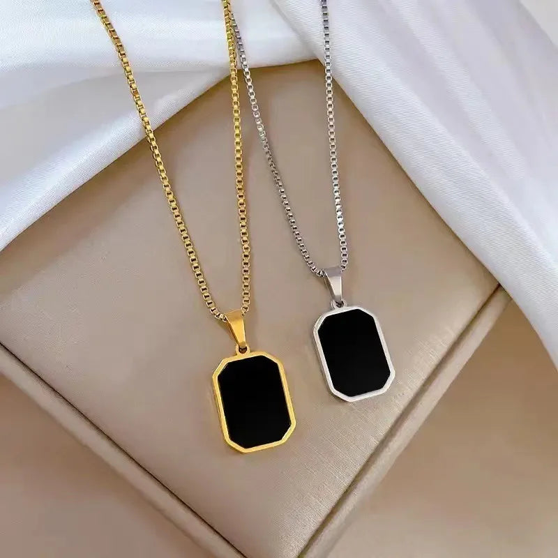 Colliers pendentifs géométriques simples pour hommes femmes en acier inoxydable bijoux rectangles Cadenas Para Hombre Collares Para Mujer