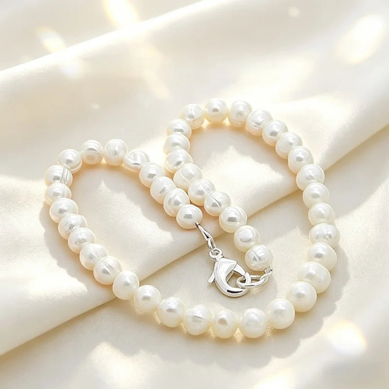 High Quality Fashion Long Pearl Necklace Natural Freshwater Pearl 925 Silver Jewelry For Women Statement Necklace N097