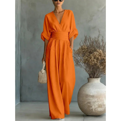 Women's Jumpsuit Fashion High Waist V-neck Casual Jumpsuits Sexy  Solid Color Office Wide Leg Trousers Overalls Vacation Outfit