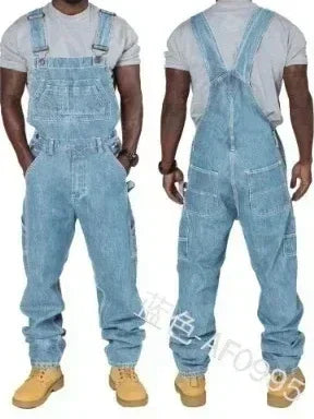 Salopette Jean Homme 2024 Combinaison Homme Poches Décontracté Ample Longue Pantalon Jean Coupe Slim Épissure Droite Combinaison Automne Grande Taille Long Jean Homme