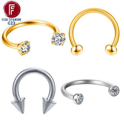 F136 Titane Piercing Pointe Conique Perle Ronde Zircon Hélice Anneaux de Nez Septum Cartilage Labret Boucle d'Oreille Bijoux de Corps Vente en Gros
