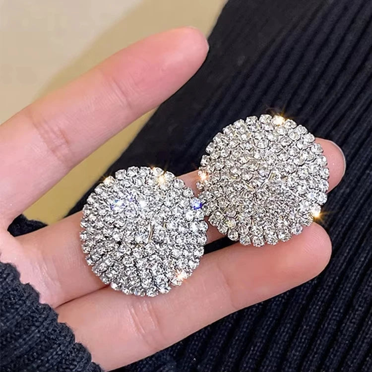 Boucles d'oreilles scintillantes en strass et zircon pour femmes, boucles d'oreilles rondes, accessoires de mariage, bijoux d'oreille de fête, vente en gros