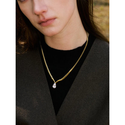 Yhpup Stainless Steel High Quality Polished Chain Cubic Zirconia Statement Necklace Real Gold PVD Plated Fashion Shiny Jewelry