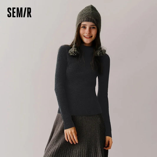 Semir Sweater Women Comfortable Slim Wool Sweater 2024 New Winter Semi-High Neck Base Layer Shirt Slimming