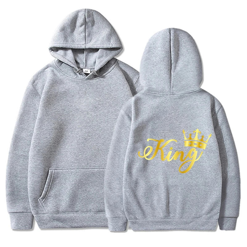Nouveaux Sweats à Capuche Roi et Reine Unisexe pour Couples Pull à Capuche Harajuku Streetwear Manches Longues pour la Saint-Valentin