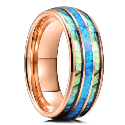 Bagues de mode en acier inoxydable argenté de 8 mm pour hommes, bagues incrustées de météorite en coquille d'ormeau rose pour hommes et femmes, bijoux de mariage