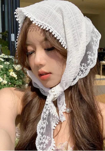Women's Lace Scarf Headband for Women Non Slip Floral Lace Hair Kerchief Head Scarf for Hair Styling Decor 53*34cm