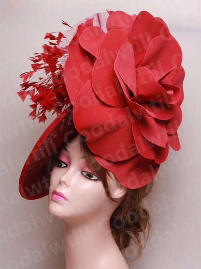 Big Flower Wedding Fascinator Hat Women Formal Party Tea Headpiece Ladies Cocktail Church Chapeau Cap Headband Woman Millinery
