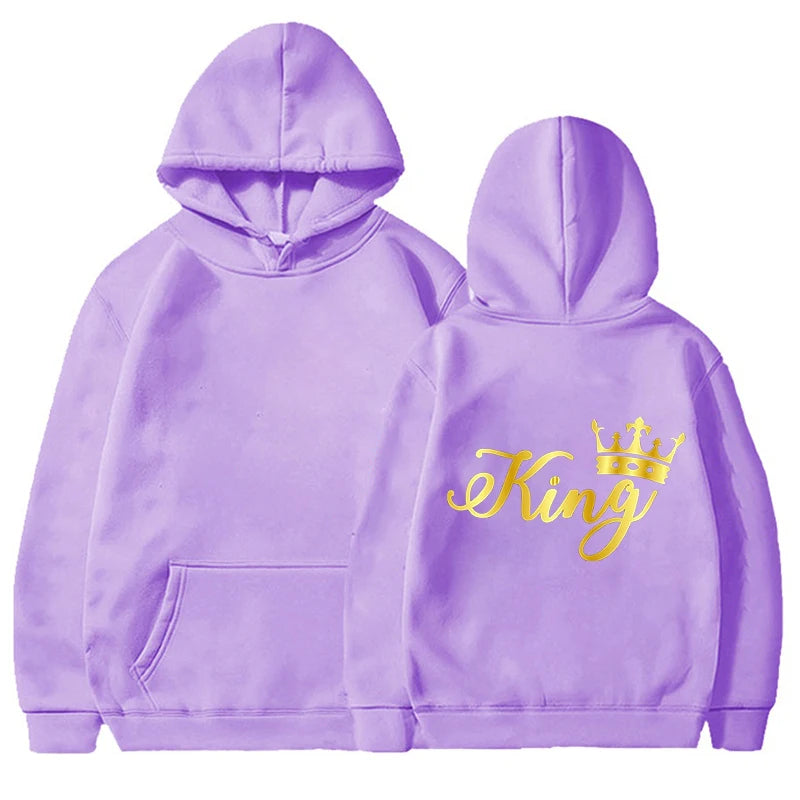Nouveaux Sweats à Capuche Roi et Reine Unisexe pour Couples Pull à Capuche Harajuku Streetwear Manches Longues pour la Saint-Valentin