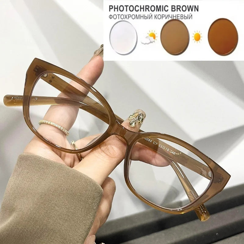 New Maillard Wind Net Red Cold Brown Cat Eye Glasses Frame Women's Plain Face Photo Frame Degrees 0~-6.00