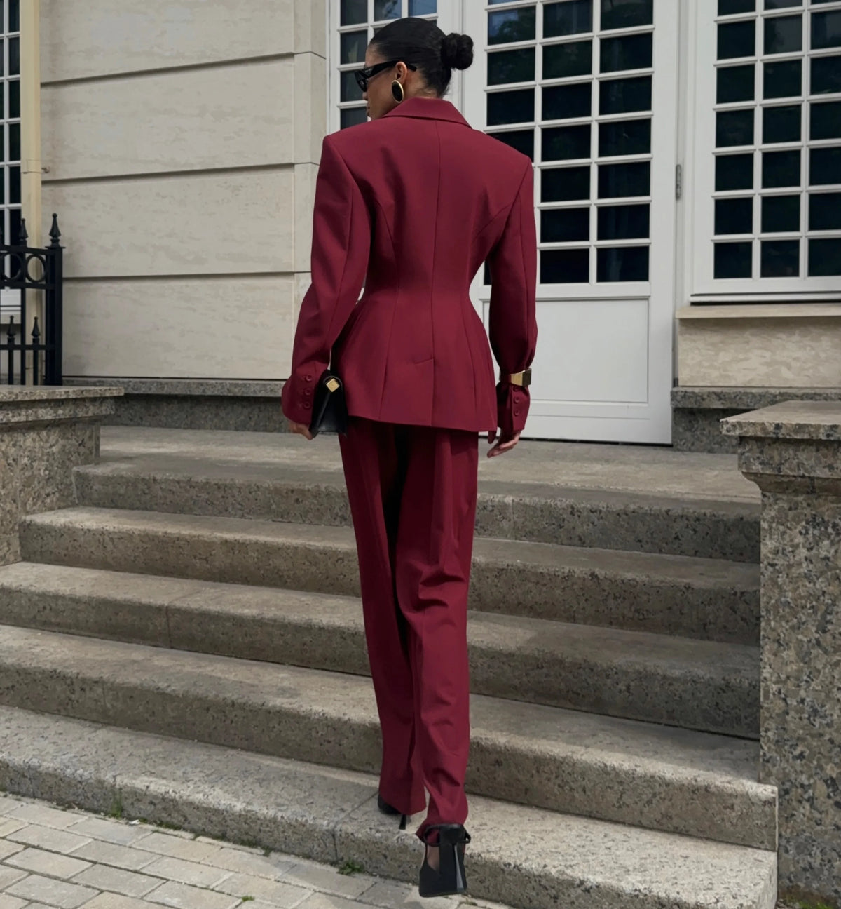 Women 2 Piece Suit Set Double Breasted Waist‑Fitted Blazer Wide Leg Pants Formal Office Business Lady Wedding Party Customized