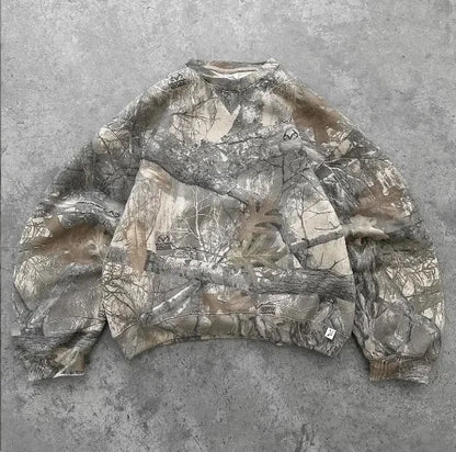 Sweat à capuche Y2K Retro zippé motif camouflage Fermeture éclair streetwear hip-hop oversize unisexe camouflage