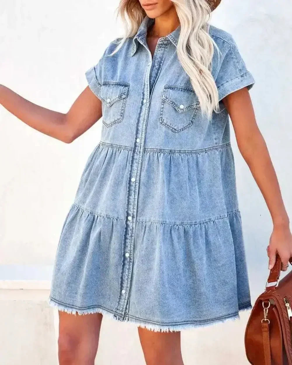 Mini Dress Women Vintage Denim Dresses Distressed Turn Down Collar Single Breasted Pockets Splice Vestidos 2025 Streetwear