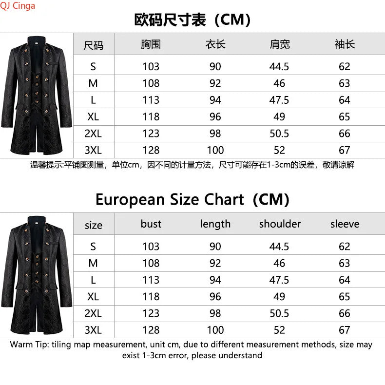 White Men's Vintage Style Military Double - Breasted Trench Coat with Embroidered Patterns and Black-Yellow Buttons.