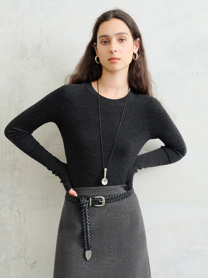 FSLE【Série Premium】Haut thermique sans couture en laine Biella allemande extra fine lavable col montant pour femme automne