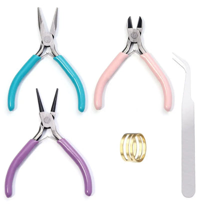 Jeu d'outils portables en métal à 3 couleurs, pinces pour la fabrication de bijoux, pince à bec rond, kit de brucelles pour l'artisanat, le perlage, la couture, les fournitures de bricolage