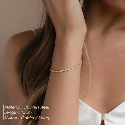 Bracelet de tennis rond en zircon avec strass à une seule rangée, bijou de main de niche, mode européenne et américaine