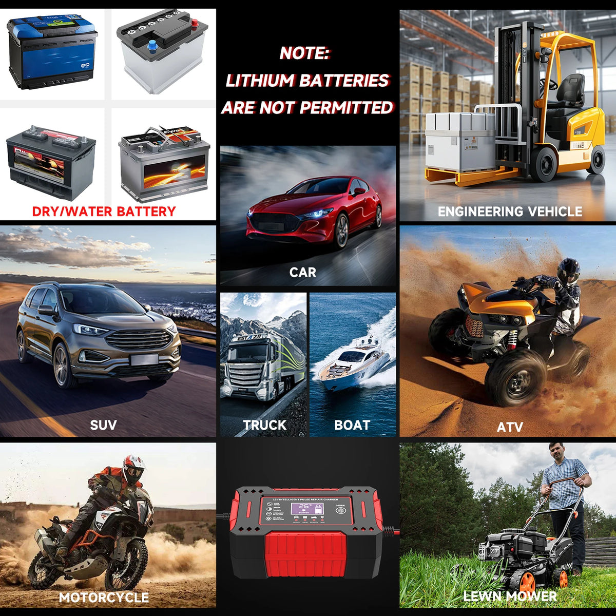 Chargeur de batterie de voiture intelligent 6A 12V avec écran LCD, unité de charge pour batteries de voiture et de moto, batterie au plomb-acide