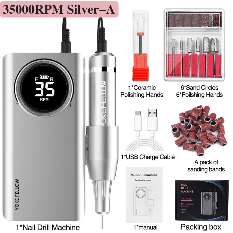 40000RPM Electric Sander Nail Drill Machince with Powerful Brushless Motor Rechargeable Electric Nail Polisher for Acrylic Nails