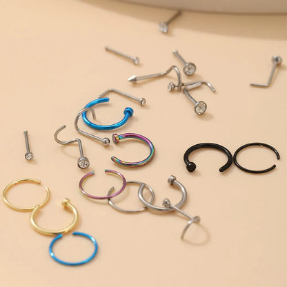 22 Pcs De Costume Faux Anneau De Nez Boucles D'oreilles Mode Punk Non-nez-piercing Septum Bijoux Pour Femmes