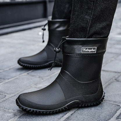 Men Rain Boots Fashion Mid-calf Rubber Boot Outdoor Waterproof Garden Work Shoe Non Slip Fishing Rubber Galoshes Men Rubberboots