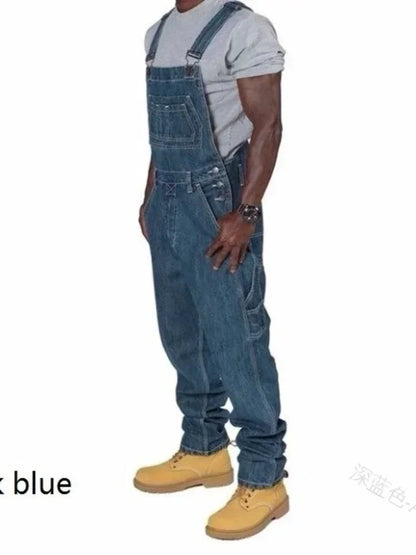 Salopette Jean Homme 2024 Combinaison Homme Poches Décontracté Ample Longue Pantalon Jean Coupe Slim Épissure Droite Combinaison Automne Grande Taille Long Jean Homme