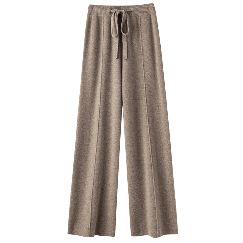 Wool Knitted Wide Leg Pants for Women in Autumn and Winter, with a Draping Feel and Straight Tube Wool Casual Woolen Pants