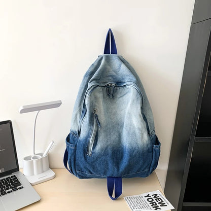 Men's and Women's Backpacks, Student School Bags, Large-Capacity Washed Denim Bags