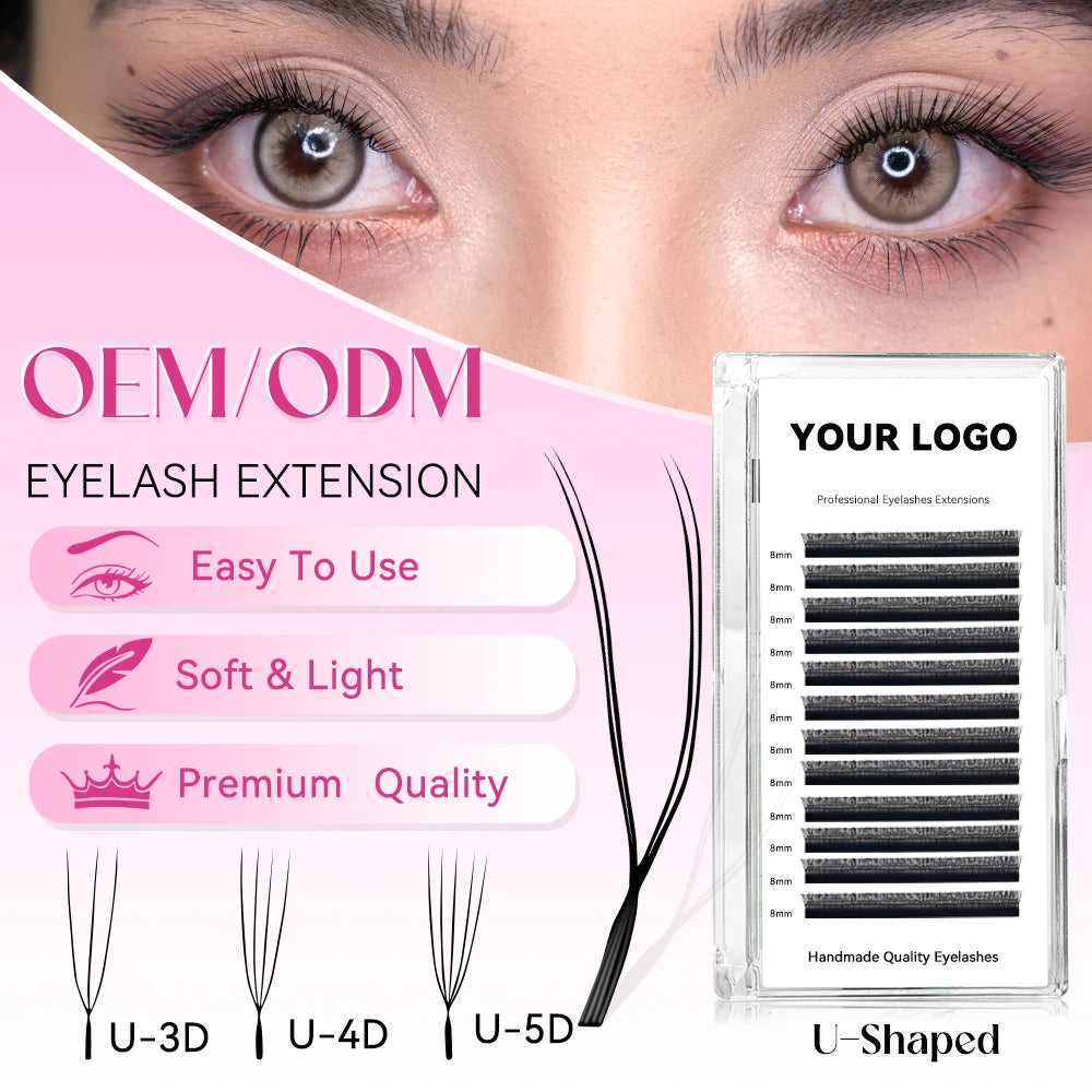 Yelix U Shaped YY 3D 4D 5D Eyelash Extension Customized Lashes Private Label  Premade Fan Lashes DIY Logo Eyelashes ODM & OEM
