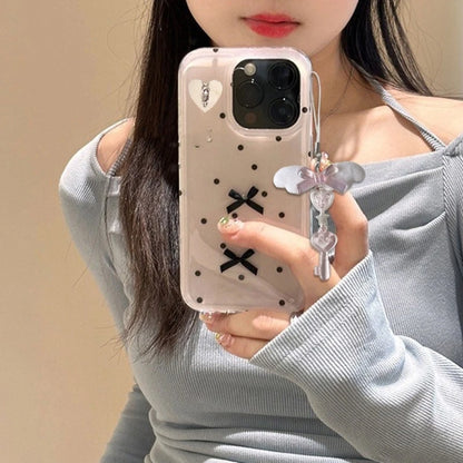 Delicate Bowknot Chain Charm Handmade Angel Wing Beaded Phone Charm Phone Chain For Fashionable Individuals