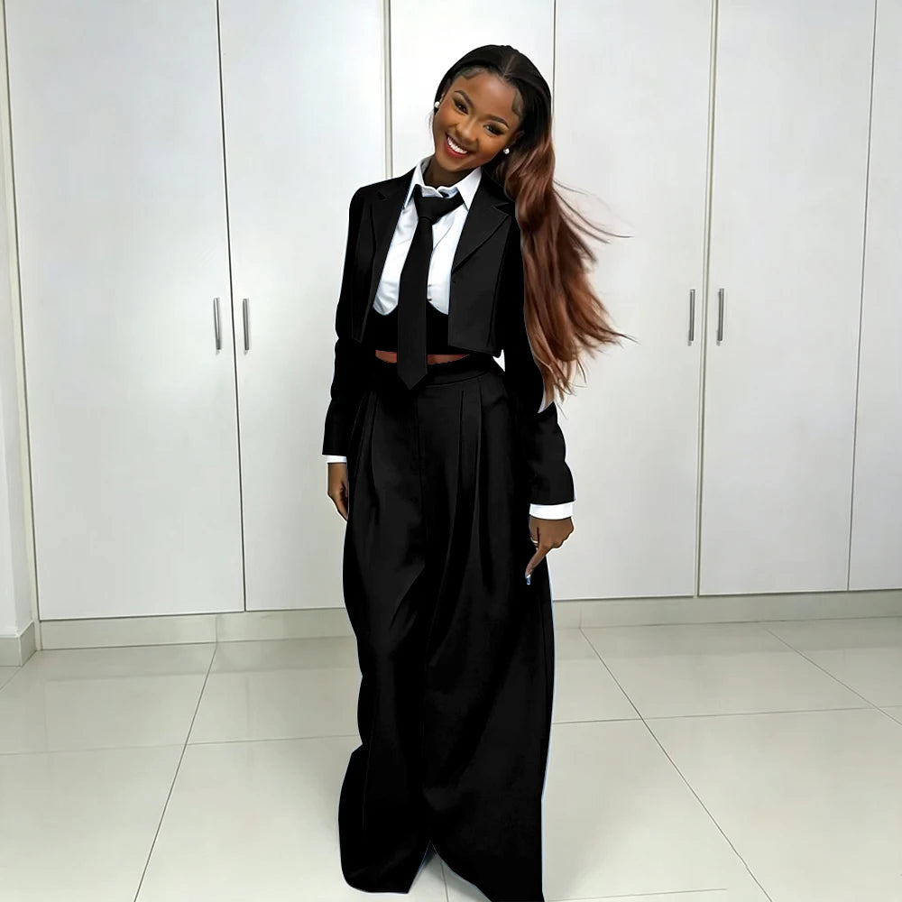 Women's Red Suit Two Piece Set Short Blazer+Wide Leg Pants Elegant Formal Fashion Daily Smart Casual Party Tuxedo Customized