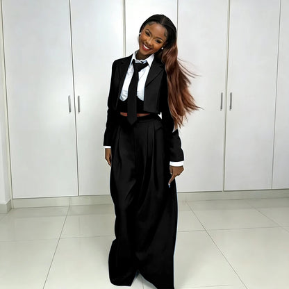 Women's Red Suit Two Piece Set Short Blazer+Wide Leg Pants Elegant Formal Fashion Daily Smart Casual Party Tuxedo Customized