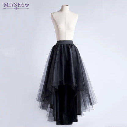 MisShow Jupe longue asymétrique en tulle style gothique punk pour femme, taille élastique, maille, costume de soirée, bal, cocktail, longue robe tutu