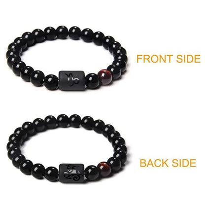 12 Constellation Zodiac Signs Beads Couples Bracelet Natural Black Onyx Stone Elastic Charm Bracelet for Women Men Birthday Gift
