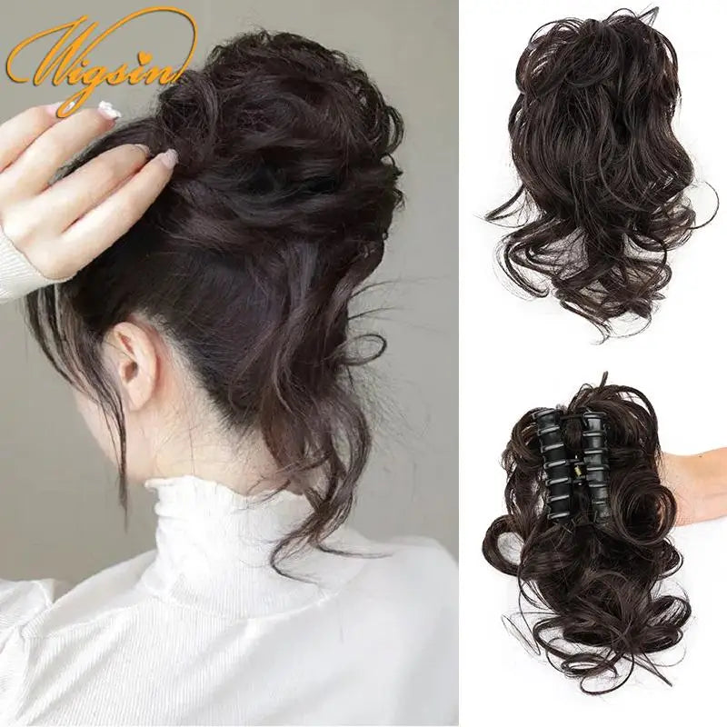 WIGSIN Synthetic Claw Chignon Short Messy Curly Hair Bun Hairpiece For Women Scrunchy Clip-on Hair Fake Hair