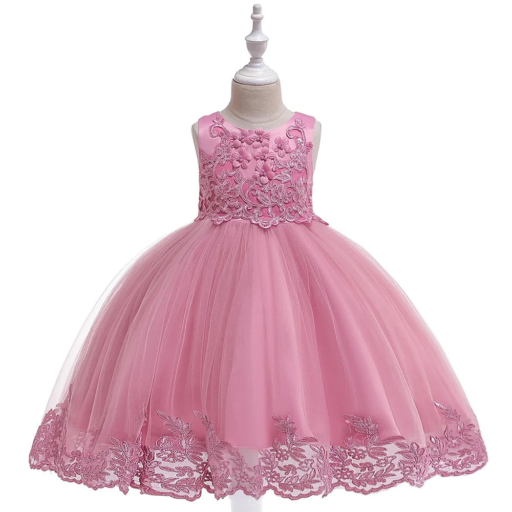 Party Dresses For Girls Flower Embroidery Beading Princess Dress For Kids First Communion Wedding Bridesmaid Birthday Party Gown