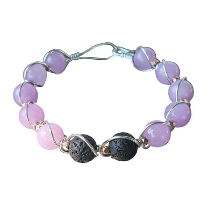 Silver Spiral Twist Wrap Purple Lava Rock Bangle Bracelet