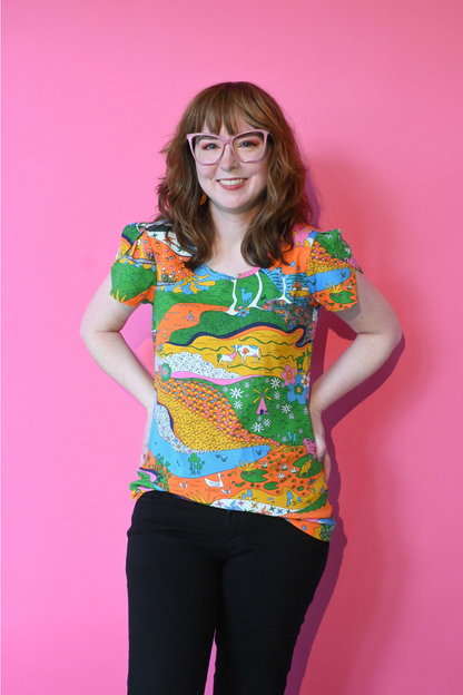 T-shirt à manches tulipes "Paysage" motif "Rainbow Farm"