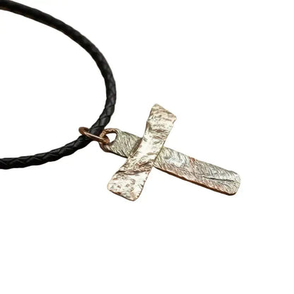 Collier Homme Croix en Argent 925 Cuivre Martelé