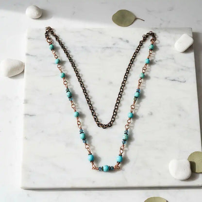 Wire Wrapped 24 Inches Copper Turquoise Necklace